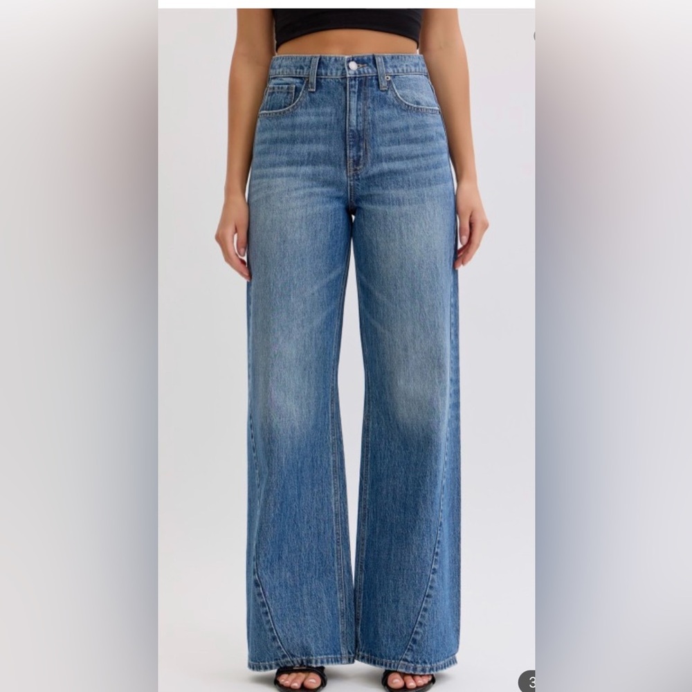 Cello High rise wide leg curb side  seem Classic Blue Women's Jeans - Picture 3 of 6